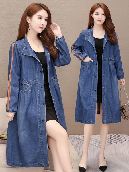 

denim windbreaker women mid long trench fashion new spring autumn thin coat outerwear 2020 female clothes casual clothing, Tan;black