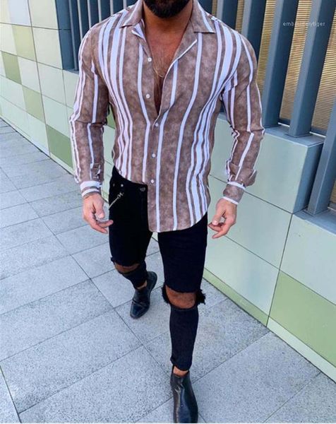 

striped printed casual slim cool button lapel neck long sleeved fashion mens street style shirts mens designer shirts, White;black