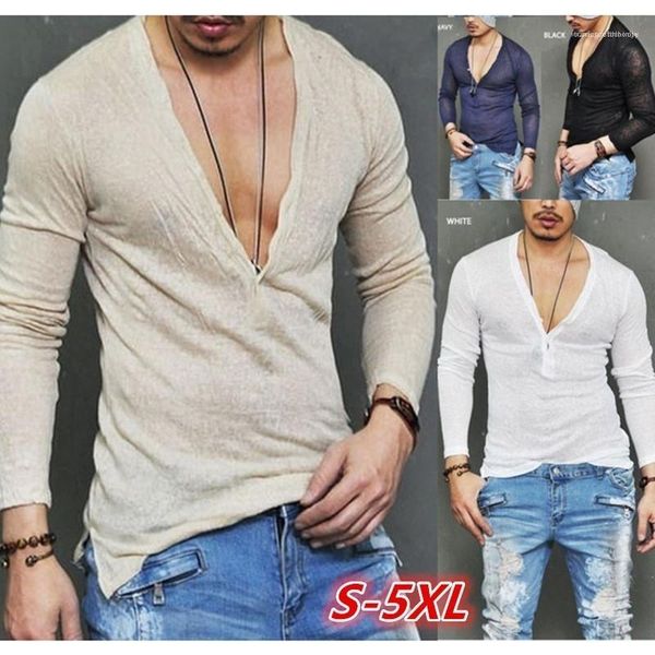 

outwears mens clothing autumn men designer tshirt casual long sleeve stylish slim fit tshirt button placket solid tees, White;black
