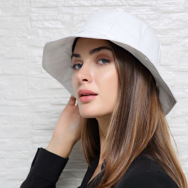 

горячая продажа casual натуральной кожи fedora cap женщины широкими полями шляпы купола высокого качества овчины белый floppy джаз hat для с, Blue;gray
