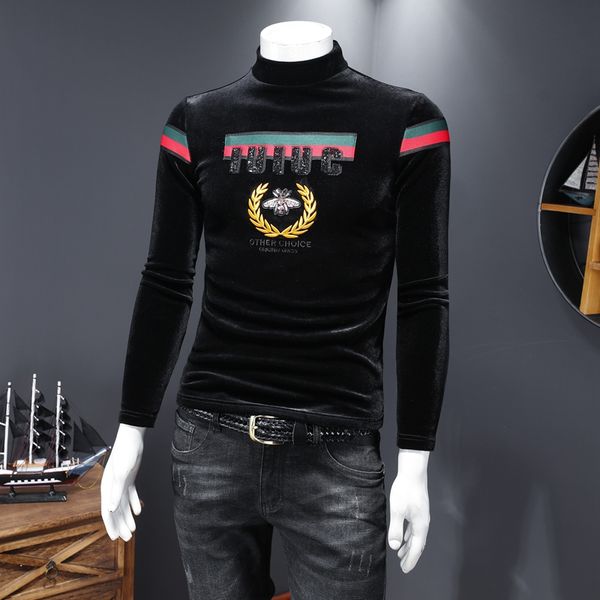 

2021 men new shirt little cotton autumn tide embroidery men's bee t-shirt slim bottoming printed for long-sleeved brand ugmgq, Black