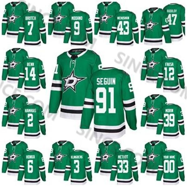 

2018 mens dallas stars hockey jerseys john klingberg 14 jamie benn 91 tyler seguin 33 marc metradek faksa hockey jersey -green home, Black;red