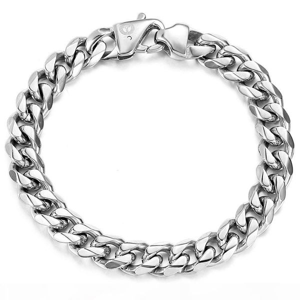 

11mm heavy men's 316l stainless steel bracelet cuban curb link chain silver color hip hop party wristband male jewelry hbm122, Golden;silver