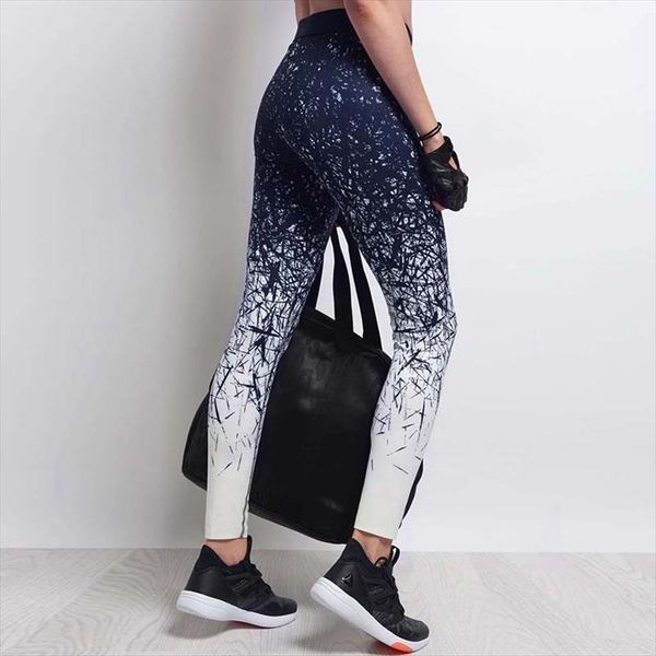 

fashion irregular print casual leggings fitness gothic trousers hip push up gradient women leggings, Black