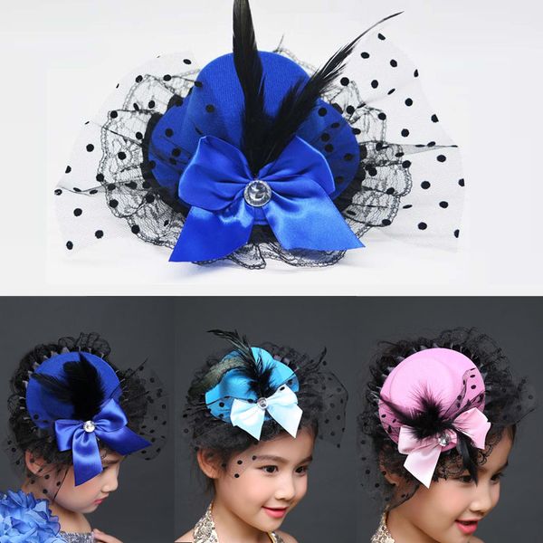 

cute feather lace mini hat hair clip for women girls wedding party carnival craft hair accessories christmas, Slivery;white