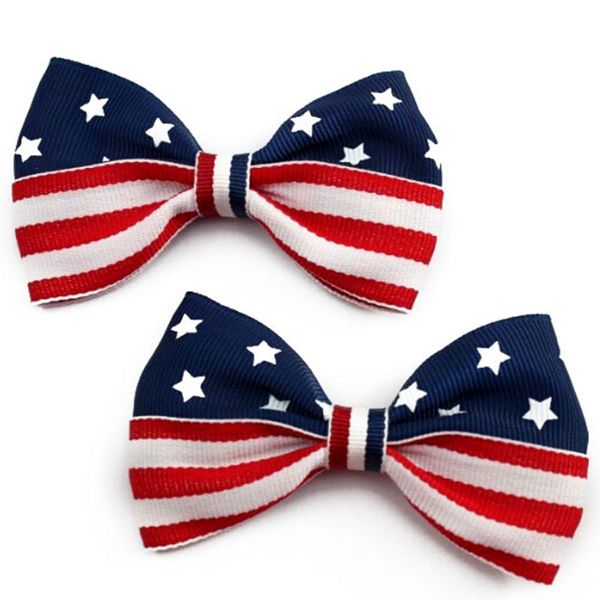 

10pcs 3inch 4th of july hair bows girls independence day stars striped handmade hairgrips hair clips boutique accessories, Slivery;white