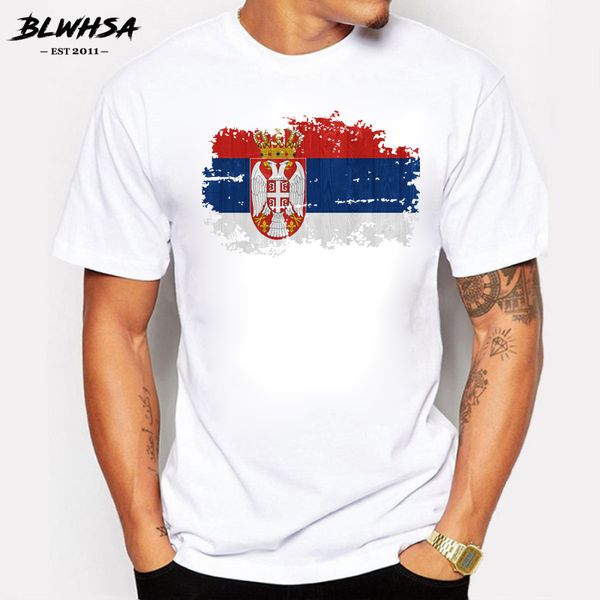 

blwhsa nostalgic style serbia national flag printed t shirt men summer short sleeve cotton men t-shirt round neck fitness