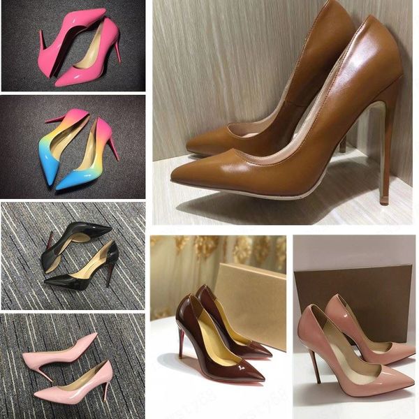 

new with box fashion designer women shoes red bottom high heels 8cm 10cm 12cm nude black red pink leather pointed toes pumps dress shoe