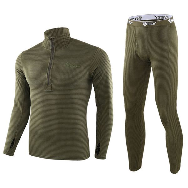 

hunting sets winter men thermal underwear outdoor square shake fleece shirt pants suit sports cycling tactical combat training keep warm, Camo