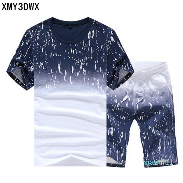 

summer plus size 5xl round neck t -shirt shirt 5 knee -length pants pattern casual shorts male influx of men set tracksuit, Gray