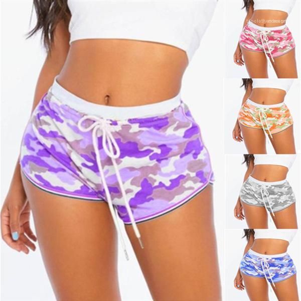 

womens designer shorts middle waist above knee drawstring shorts camouflage floral yoga pants summer sport skinny casual, White;black