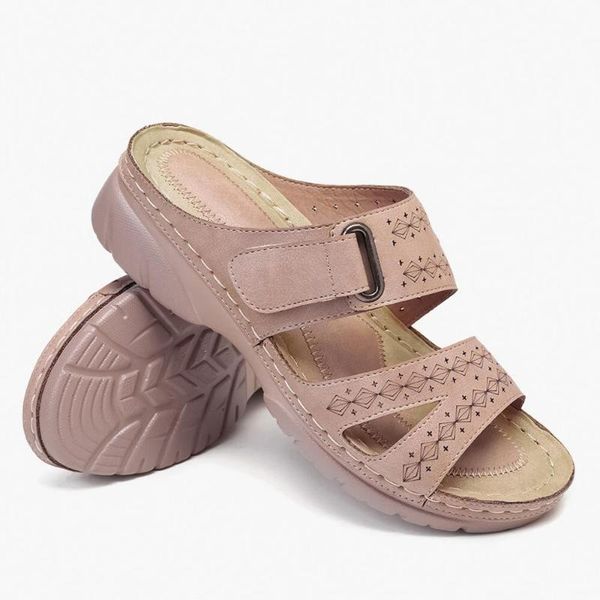 

soft leather platform wedges slippers for women 2020 casual shoes breathable slip-on round toe outdoor leisure slippers, Black