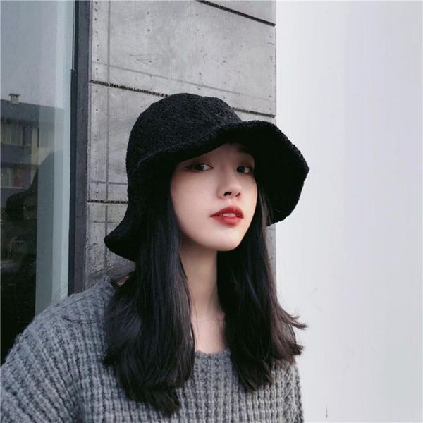 

autumn and winter leisure all-match fisherman hat warm plush japanese small fresh art hat female, Blue;gray