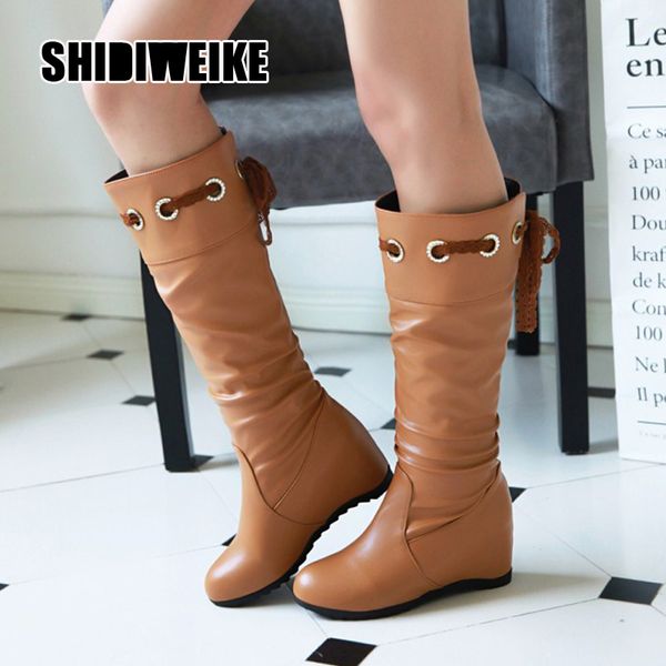 

shoes for women knee-high boots snow boots winter warm pu wedge thick bottom tricolor shoes female v600, Black
