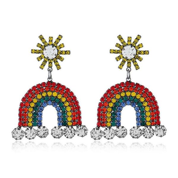 

women rhinestone rainbow stud earring bling bling rhinestone earring gift for love girlfriend fashion jewelry accessories, Silver