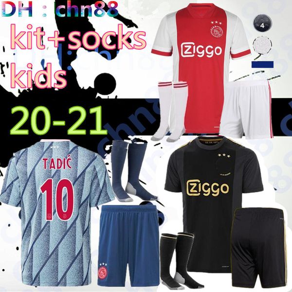 

2020 2021 ajax kids kits shorts soccer jersey red 20 21 van de beek uniforms shirt boys away football jersey huntelaar ziyech tadic schone, Black