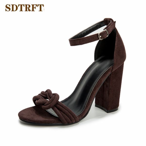 

sdtrft лета паствы сексуальные сандалии 10cm толстые высокие каблуки открытый носок лодыжки ремень насосы женщин narrow band обувь femmes sa, Black