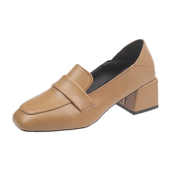 

cresfimix zapatos dama women casual brown round toe pu leather square heel pumps for office classic black shoes sapatos b6021