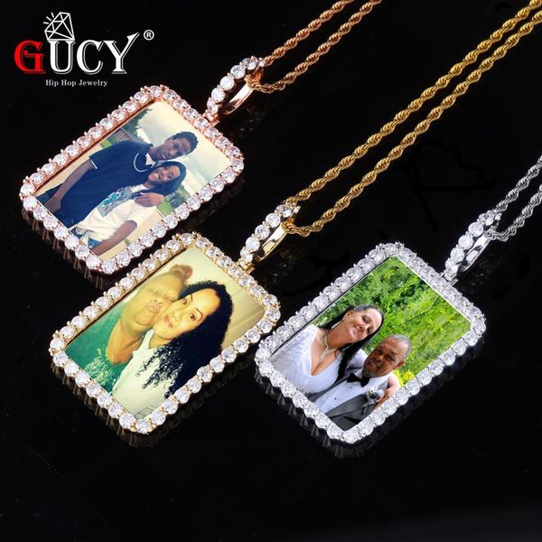 

gucy custom made p squar medallions solid back pendant & necklace with tennis chain cubic zircon men's hip hop jewelry y200810, Silver