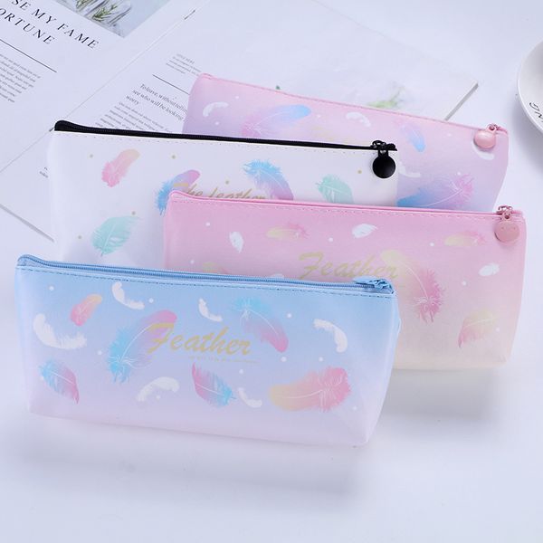 

fantastic floating feather pu large capacity pencil case pencil bag zipper pouch large capacity pencilcase box school office