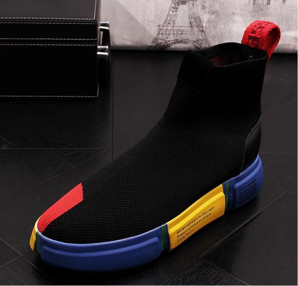 

summer men's high knitted socks shoes hip hop trend men's casual shoes designer sneakers increased high ankle boot, Black