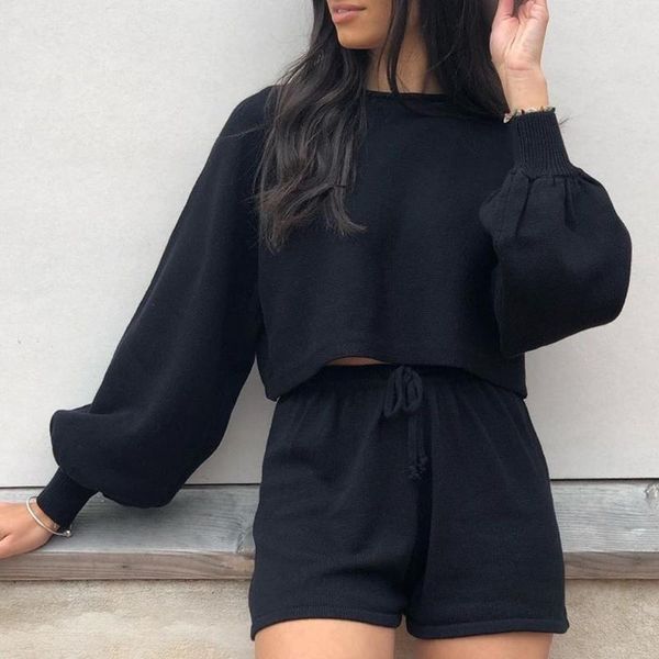 

gym clothing two piece knit tracksuit set sport sweatshirts fleece hoodies+ sweat shorts pants women matching sets outfit#4, White;black