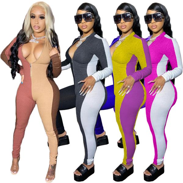 

womens clothing fall fashion women jumpsuits comfortable and slim fit with matching color zipper jumpsuit sale, Black;white