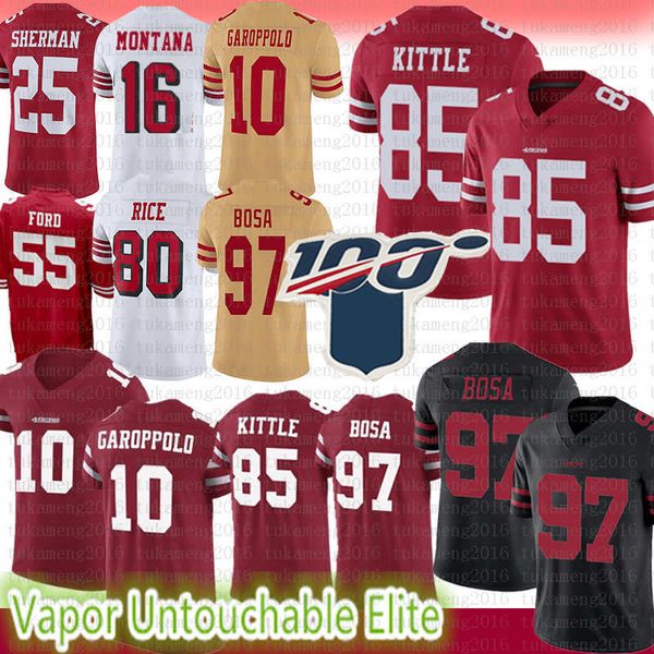 

san 10 jimmy garoppolo francisco jersey 85 george kittle 97 nick bosa 80 jerry rice young montana sherman 7 colin kaepernick 55 ford men, Black;red