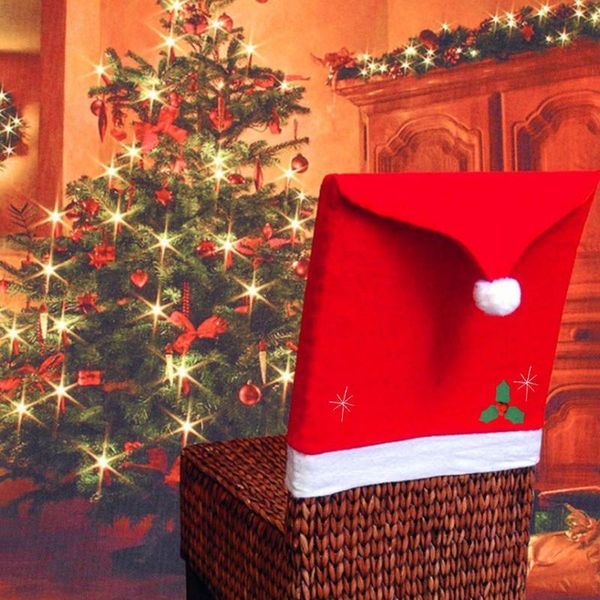

#l4 santa hat chair covers christmas decor dinner chair xmas cap sets non-woven dinner table red hat back covers for home