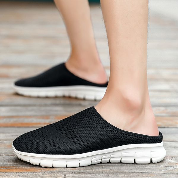 

reetene summer breathable mesh shoes men slip-on casual male sandals outdoor light soft slippers comfortable walking footwear, Black