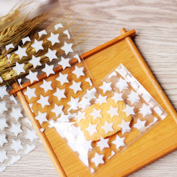 

100pcs/bag food grade plastic packing bags clear white star self-adhesive bag candy cookie bag gift packing bags
