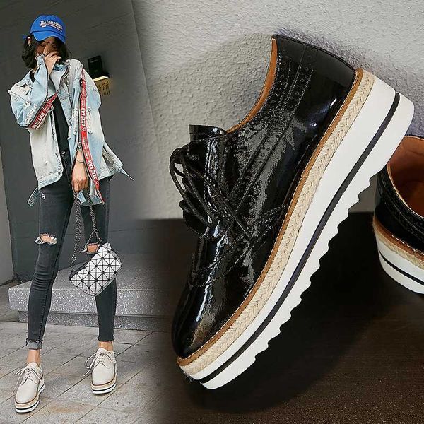 

dress shoes ins women pumps patent leather brogues solid color loafers fashion spring and autumn casual classic, Black