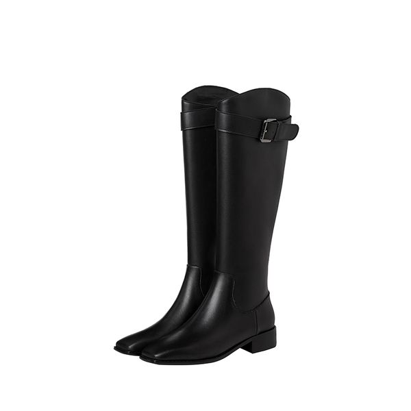 

sklfgxzy winter new style genuine leather knee-high boots women boots motorcycle snow warm square head women shoes, Black
