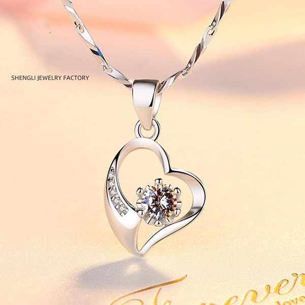 

s999 sterling silver necklace zircon heart pendant pendant heart love japanese and korean style valentine s day gift jewelry wholesale