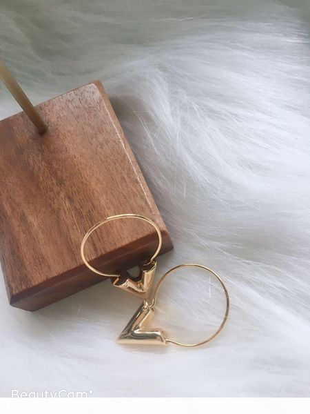 

famous classic designer essential copper with 18k gold plated alphabet letter big v shape charm stud earrings for women jewerly, Golden