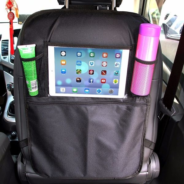 

1pcs auto car backseat organizer storage bag vehicle anti kick pad protector back seat storage holder with pvc touch screen film