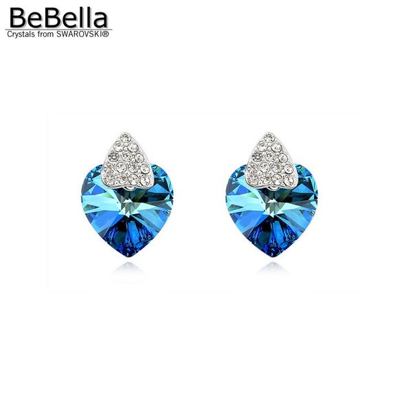 

stud bebella heart earrings with crystals from original fashion brand jewelry for women girl gust wedding gift, Golden;silver