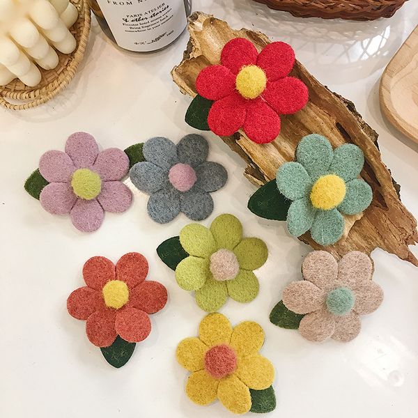 

1pc girls cute wool felt flower hairpins handmade big floral hair clips candy colors party birthday hair accessories for kids, Slivery;white