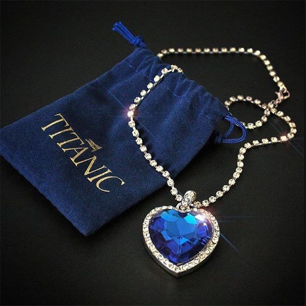 

wholesale titanic heart of ocean blue heart love forever pendant necklace + velvet bag, Silver