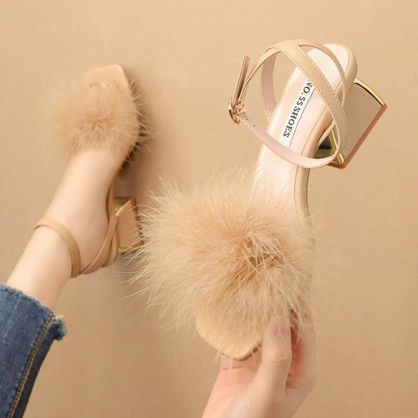 

fairy2020 style 6363-3 korean fashion open toe high-heeled shoes with slimming all-match sandals thick heel mao women's, Black