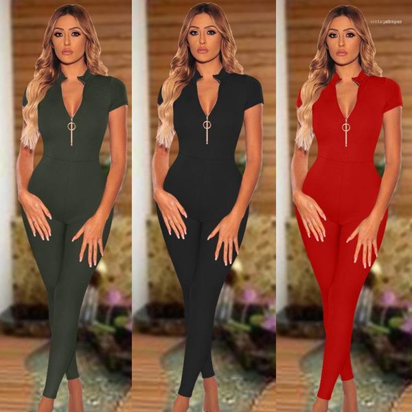 

long pants solid color fashion casual ladies clothing womens designer jumpsuits summer short sleeve rompers skinny, Black;white