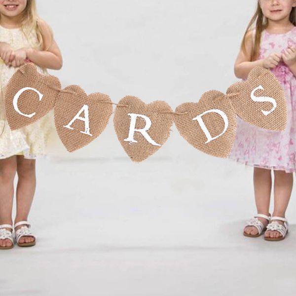 

hessian burlap hearts rustic vintage wedding cards flag linen banner sign party supplies