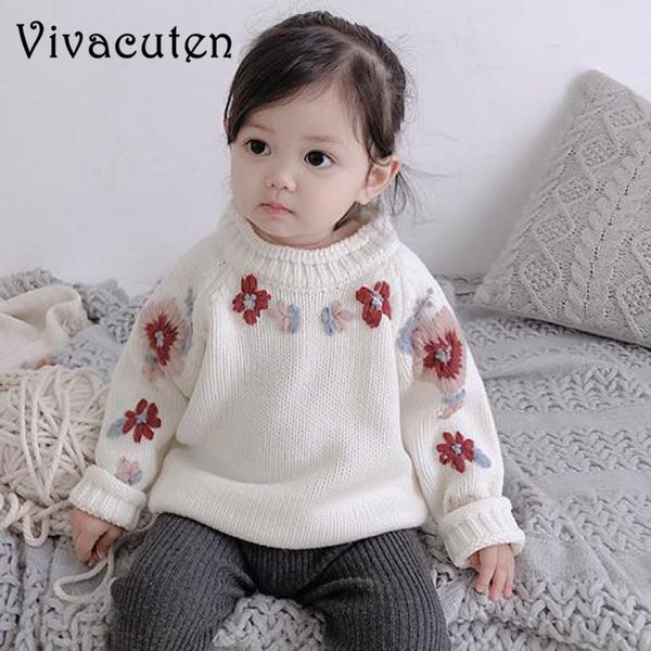 

cute girl sweater hand-made knitted infant baby pullover knitted flower children's sweater coat thick clothes, Blue