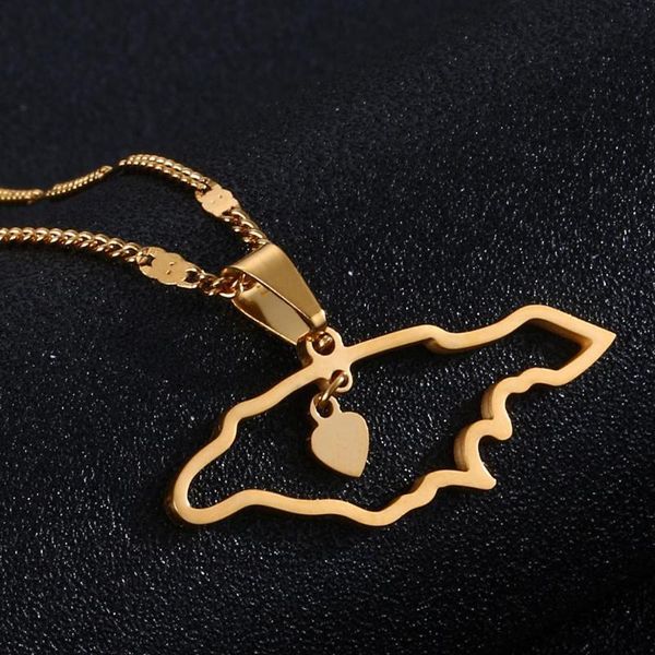 

stainless steel jamaica map pendant necklaces trendy heart map jewelry, Silver