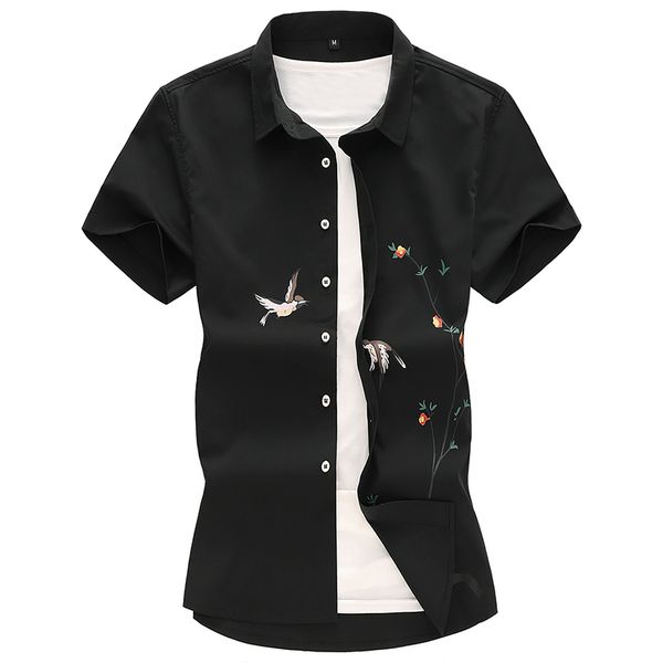 

mens hawaiian shirt 2020 male casual camisa masculina chinese style print beach shirt mens youth short sleeve brand clothing 7xl, White;black