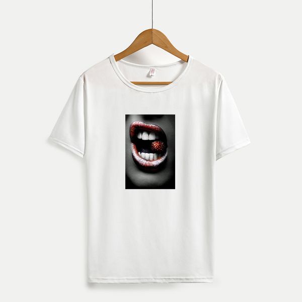 

DIY T-Shirts for Women Fashion Mouth Printed Crew Neck Shirts Breathable Casual Womens Tops Tee Customizable Plus Size M-4XL A711