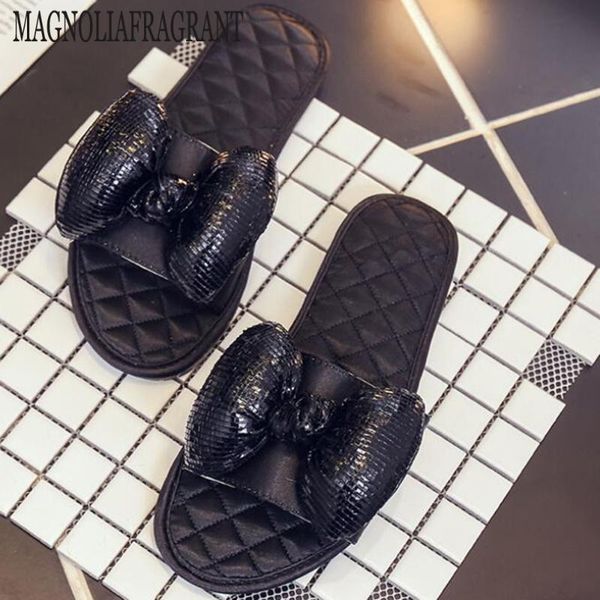

повелительница тапочки шелк главная non-slip тапочки женщин летняя обувь женщины плоские сандалии открытый блесток bow женщины hy915, Black