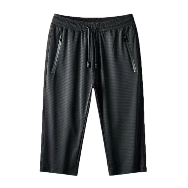 

men's pants summer ultra-thin viscose fiber cropped large mesh sports, Black