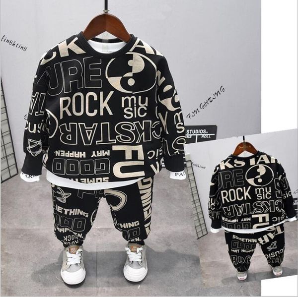 

new autumn baby clothes suit children fashion boys girls cartoon letter printing 2pcs or 3pcs boys set toddler kids tracksuits, White