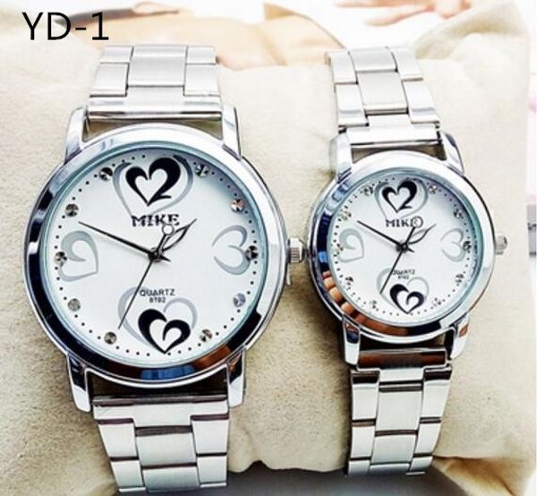 

heart-shaped couple watches a pair of korean men and women non-mechanical watch waterproof steel belt, Slivery;brown